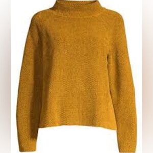Eileen Fisher Organic Cotton Mock-Neck Golden Sweater Sz Medium